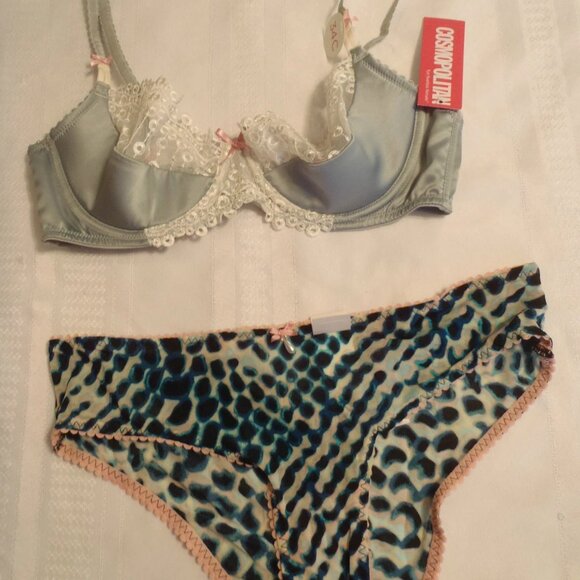 COSMOPOLITAN 34C Puritan Grey Underwire Bra Medium Snake Print Hipster Panty NWT - Picture 1 of 5